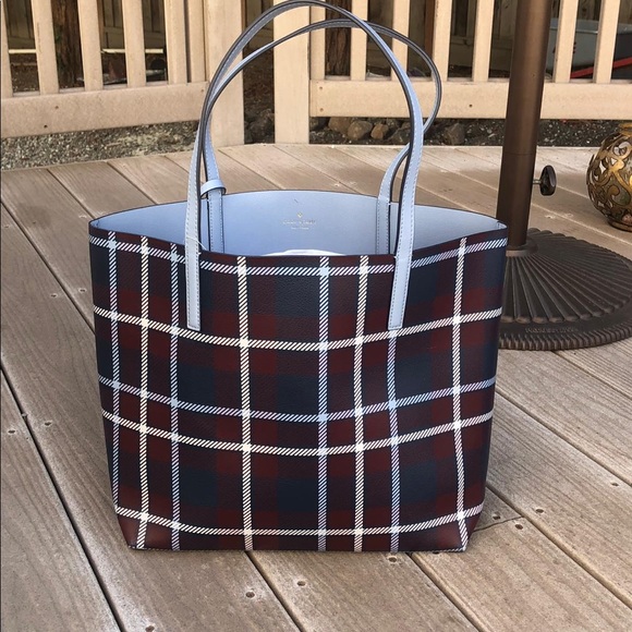 Kate Spade Plaid Reversible Tote+ Wristlet NWT - Picture 3 of 8